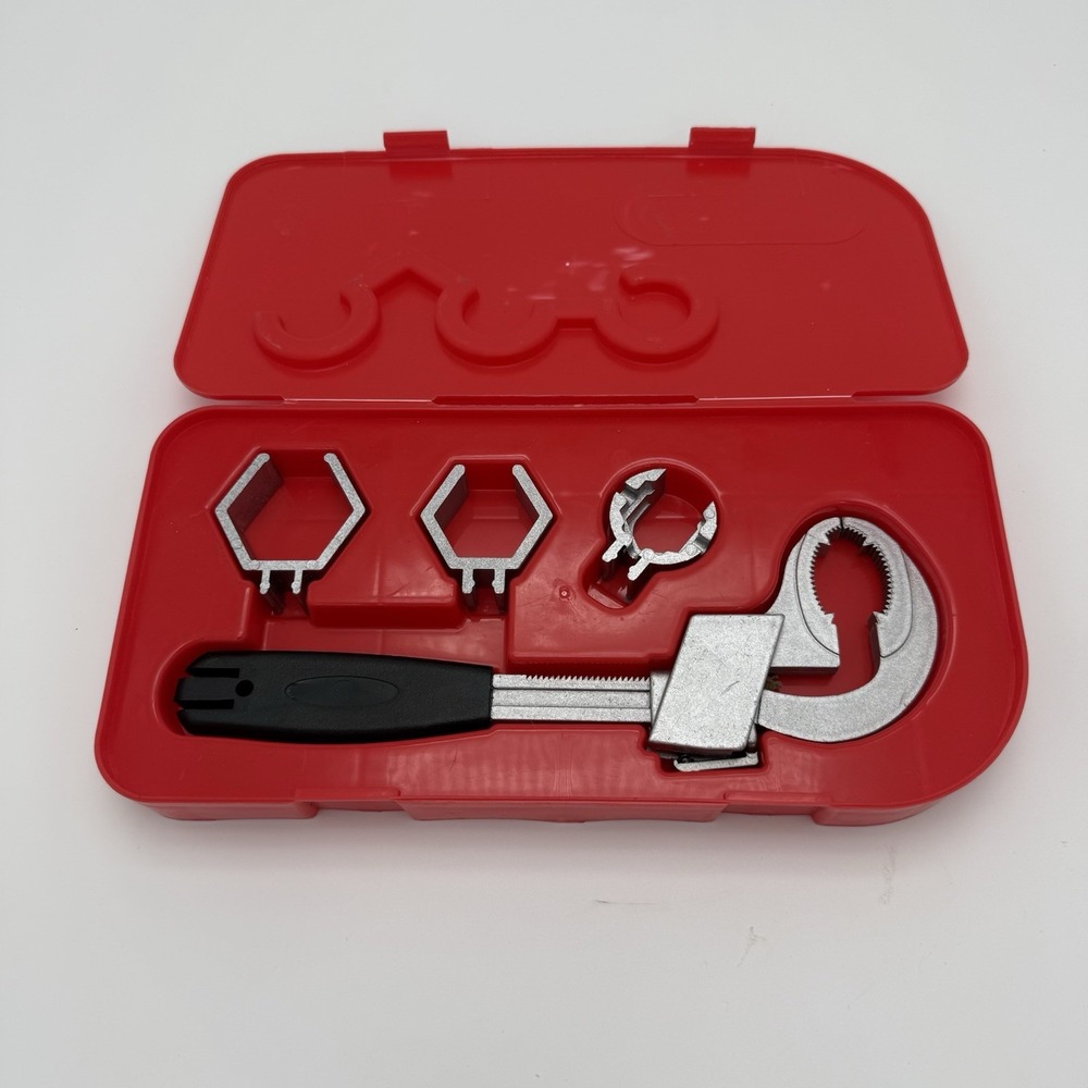 Universal Adjustable Plumbing Wrench Set Faucet Sink Basin Nut Tool Red Case
